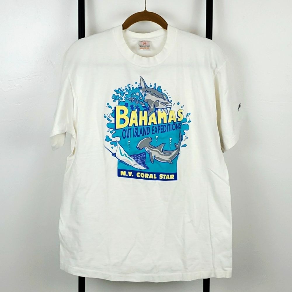Vintage 1993 Bahamas white t-shirt graphic Streetwear cotton size L